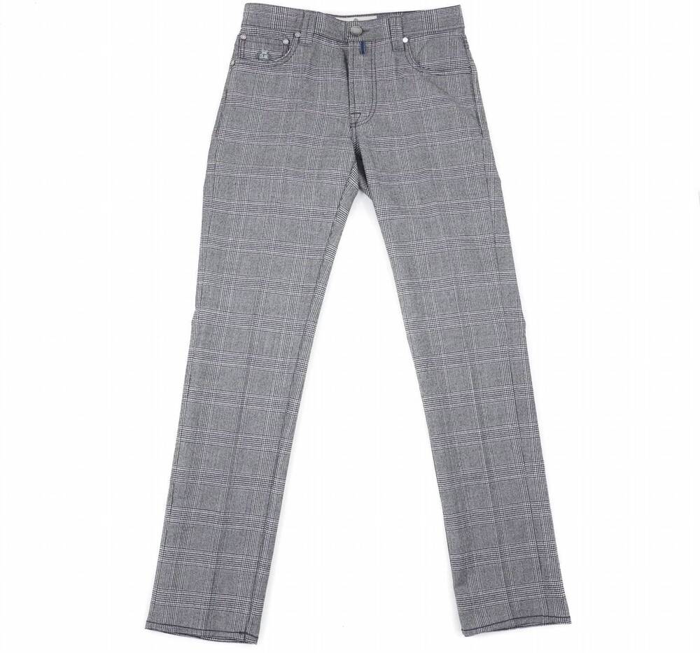 NEW LUIGI BORRELLI NAPOLI men's wool 5 pocket pants in light gray and black glen